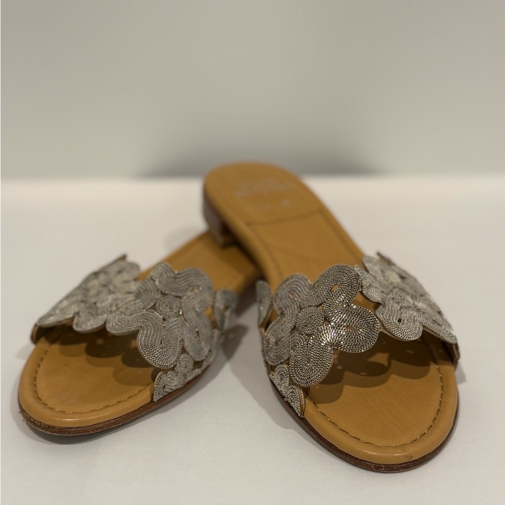 Stuart Weitzman Silver Florette Floral Chain Sandals